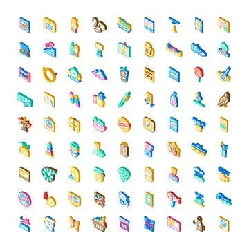 Diverse isometric icons collection representing various objects Ilustração Stock