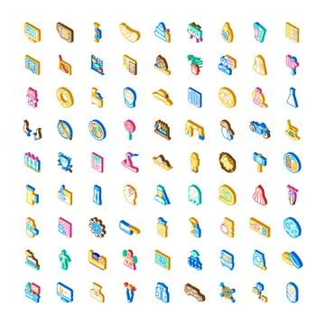 Diverse isometric icons set presenting various concepts objects Stock Illustration
