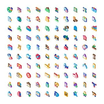 Diverse isometric icons set representing multiple concepts Stock Illustration