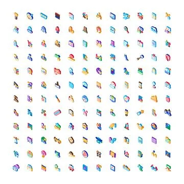 Diverse isometric icons set representing business and technology Ilustración de archivo