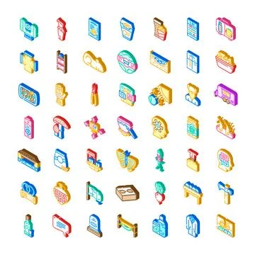Diverse isometric icons showcasing objects and abstract concepts Stock Illustration