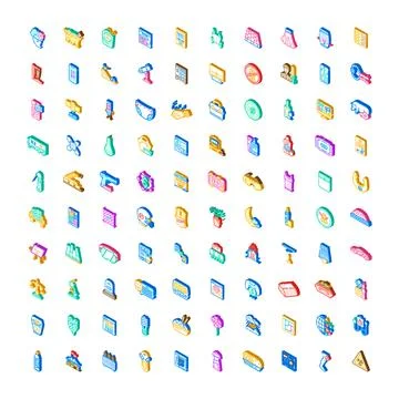 Diverse isometric icons vector collection abstract objects set Ilustración de archivo