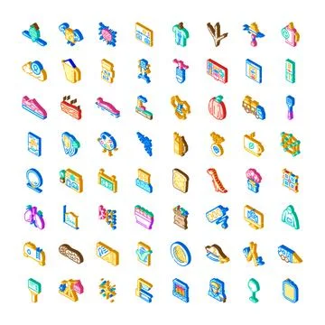 Diverse isometric icons vector set representing various objects 스톡 일러스트