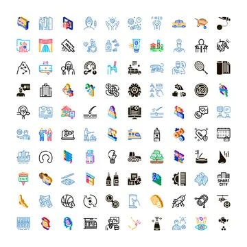 Diverse isometric pictograms representing modern life concepts 스톡 일러스트