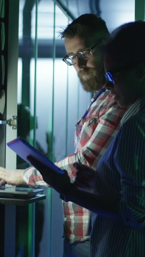 Diverse IT colleagues setting server hardware Stock Footage 275524450