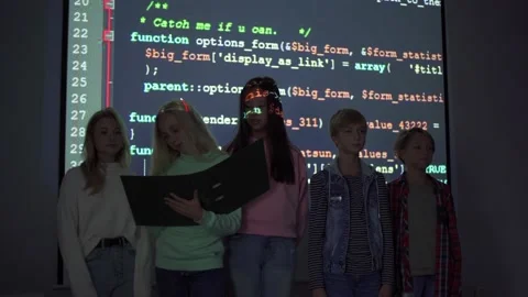 Diverse kids presenting project during programming lesson Stock Footage 142495181