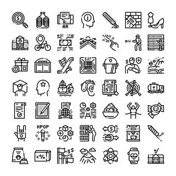 Diverse line art icon set illustrating various concepts Illustrazione stock
