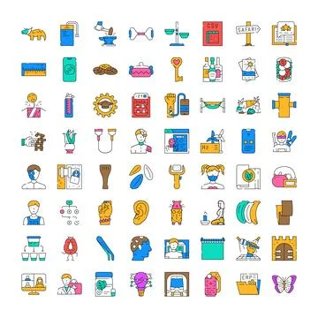Diverse line art icon set illustrating various concepts Illustrazione stock