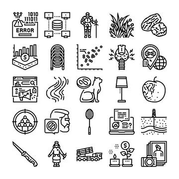 Diverse line art icons capturing business data technology Stockillustratie