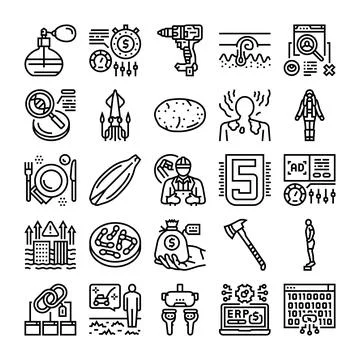 Diverse line art icons creating infographic elements collection Stock Illustration