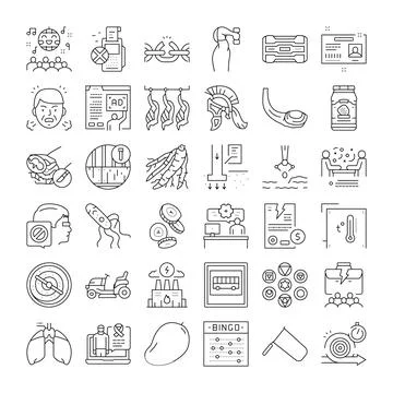 Diverse line art vector icons offering various conceptual representations Stock Illustration