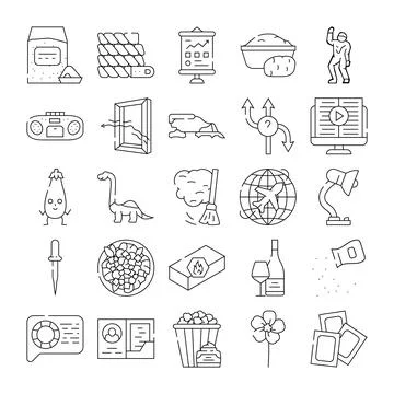 Diverse line icon collection representing various objects and activities Stock Illustration