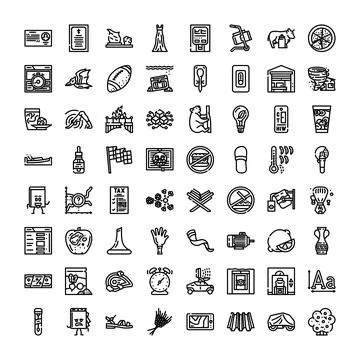 Diverse line icon collection representing various objects and concepts 库存插图