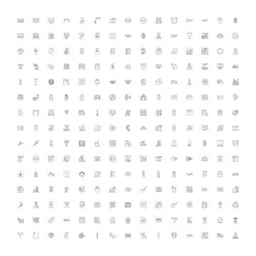 Diverse line icon collection representing various concepts and objects Stock Illustration