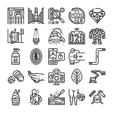 Diverse line icon collection representing various concepts Stock Illustration