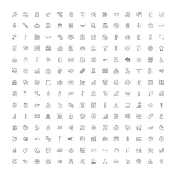 Diverse line icon collection representing various concepts 库存插图