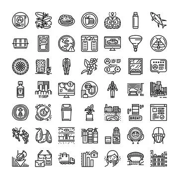Diverse line icon collection representing various concepts and themes Stock Illustration