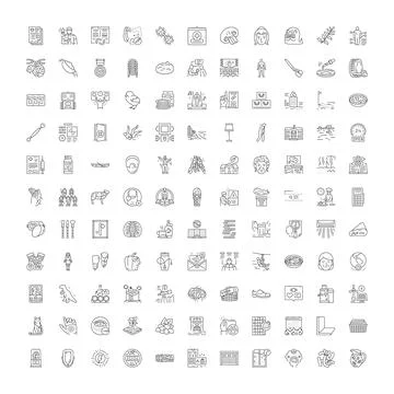 Diverse line icon collection representing web interface symbols Illustrazione stock