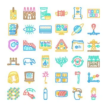 Diverse line icon collection for technology business and nature Stock Illustration
