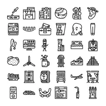 Diverse line icons collection representing various concepts and objects 库存插图