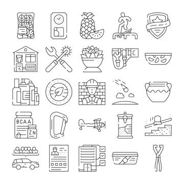 Diverse line icons creating a collection of subjects 스톡 일러스트