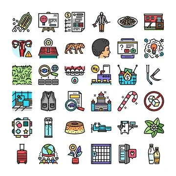 Diverse line icons creating a comprehensive concept collection Stock Illustration