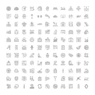Diverse line icons creating a comprehensive vector set Stock Illustration
