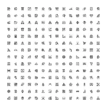 Diverse line icons creating a large collection graphic Stock Illustration