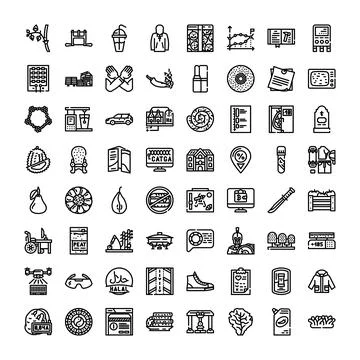 Diverse line icons creating large collection of symbols Stock Illustration