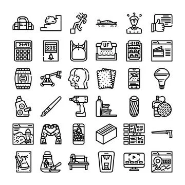 Diverse line icons creating a technology and business set Stock Illustration