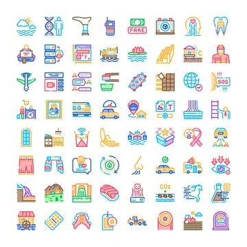 Diverse line icons creating a universal business technology set 스톡 일러스트