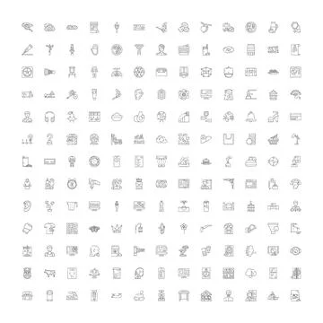 Diverse line icons creating a universal symbol collection 库存插图