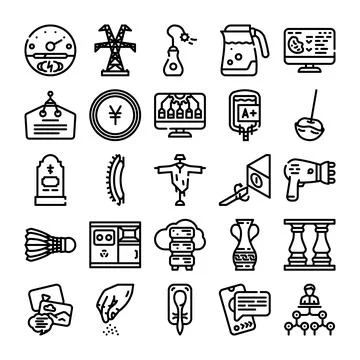 Diverse line icons expressing technology health and business concepts Ilustración de archivo
