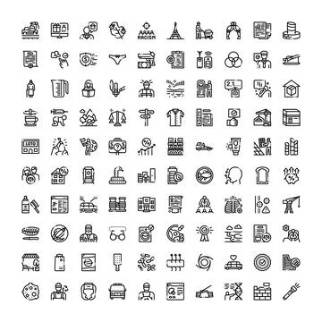 Diverse line icons representing global concepts and social issues Stock Illustration