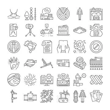 Diverse line icons representing technology, health, and industry concepts Illustrazione stock