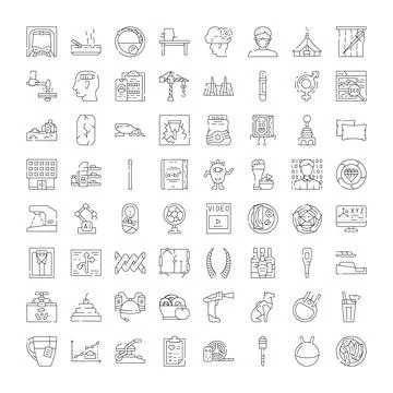 Diverse line icons representing various web elements and concepts Stock Illustration