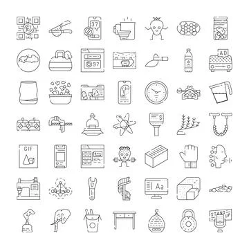 Diverse line icons representing various concepts and objects Stock Illustration