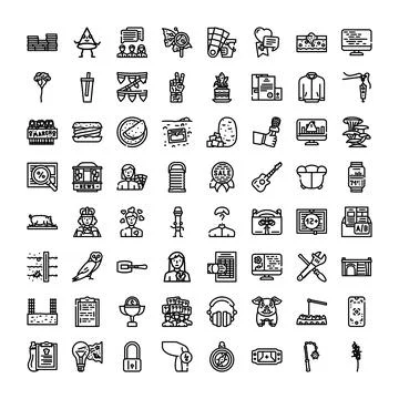 Diverse line icons representing various business and lifestyle concepts Иллюстрация