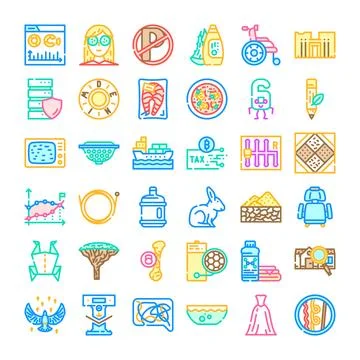 Diverse line icons representing various business and casual concepts Stock Illustration