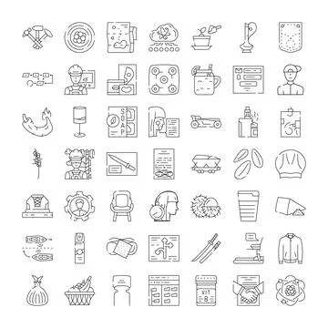 Diverse line icons representing various business and cultural items Stock Illustration