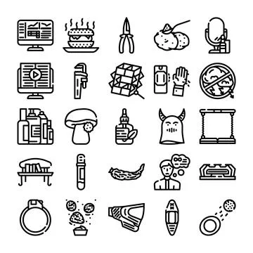 Diverse line icons representing various objects and activities Stock Illustration