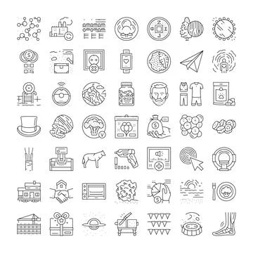 Diverse line icons representing various concepts and themes イラスト素材