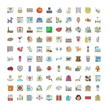 Diverse line icons representing various concepts and objects 库存插图