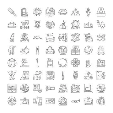 Diverse line icons representing various abstract concepts Stock Illustration