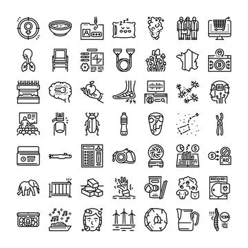 Diverse line icons representing various business concepts Stock Illustration