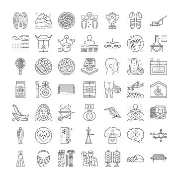 Diverse line icons representing various life concepts, objects 库存插图