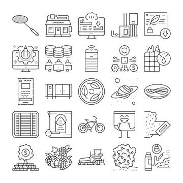 Diverse line icons representing various concepts and themes Stock Illustration