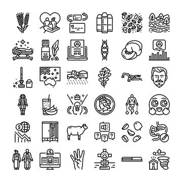 Diverse line icons set exploring various modern concepts Stock Illustration