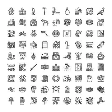 Diverse line icons set representing various concepts and objects Ilustración de archivo