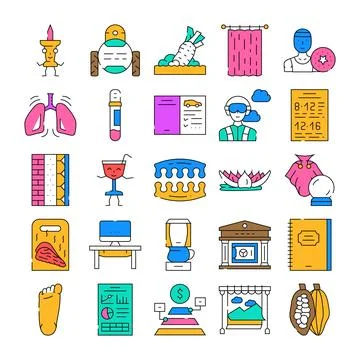 Diverse line style icons presenting various concepts Ilustración de archivo